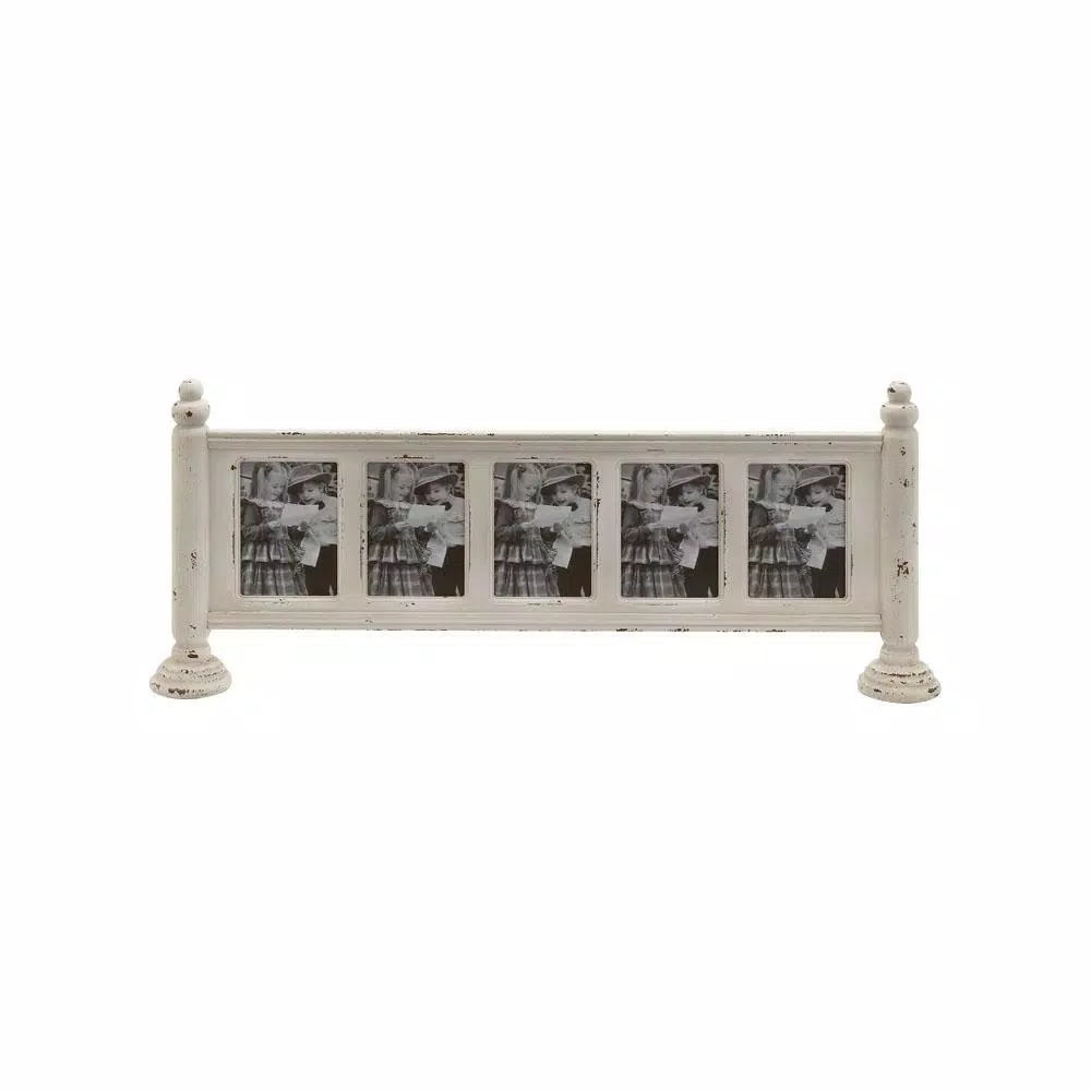 LITTON LANE 5-Opening Farmhouse Standing Picture Frame, Chipped White Wood Finish, 5 x 7 in.