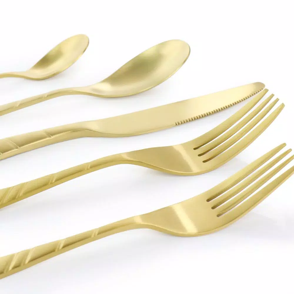 Megachef La Vague 20-Piece Matte Gold Flatware Set, 18/10 Stainless Steel Service for 4