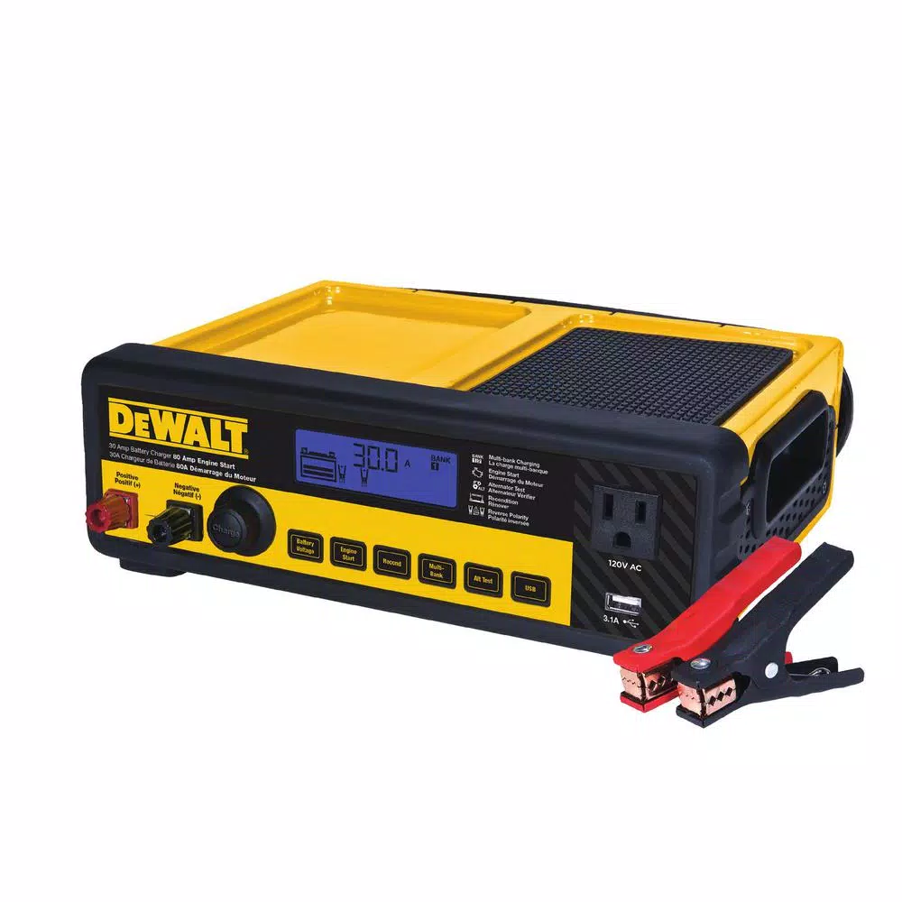 DEWALT 30 Amp Multi Bank 12V Battery Charger with 80 Amp Engine Start and LCD Display