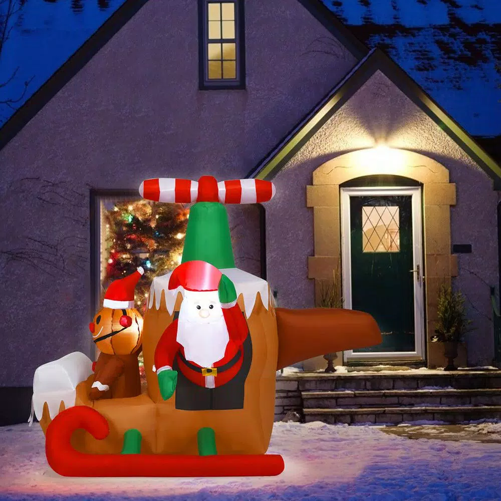 Costway 6 ft. Santa Claus Flying Airplane Inflatable Christmas Decoration with LED Lights