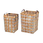 Home Decorators Collection Square Galvanized Metal and Bamboo Woven Decorative Baskets, Set of 2 thumbnail 6