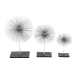 LITTON LANE Set of 3 Metal Starburst Sculptures with Stand - Silver and Black Iron Wire Decor thumbnail 1