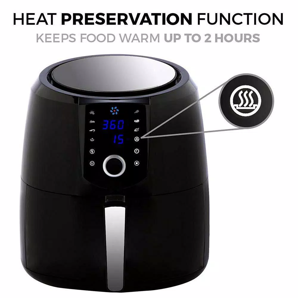 Emerald 5.5 Qt. Digital XL Air Fryer, 1800W with 7 Presets and Keep Warm Function, Black