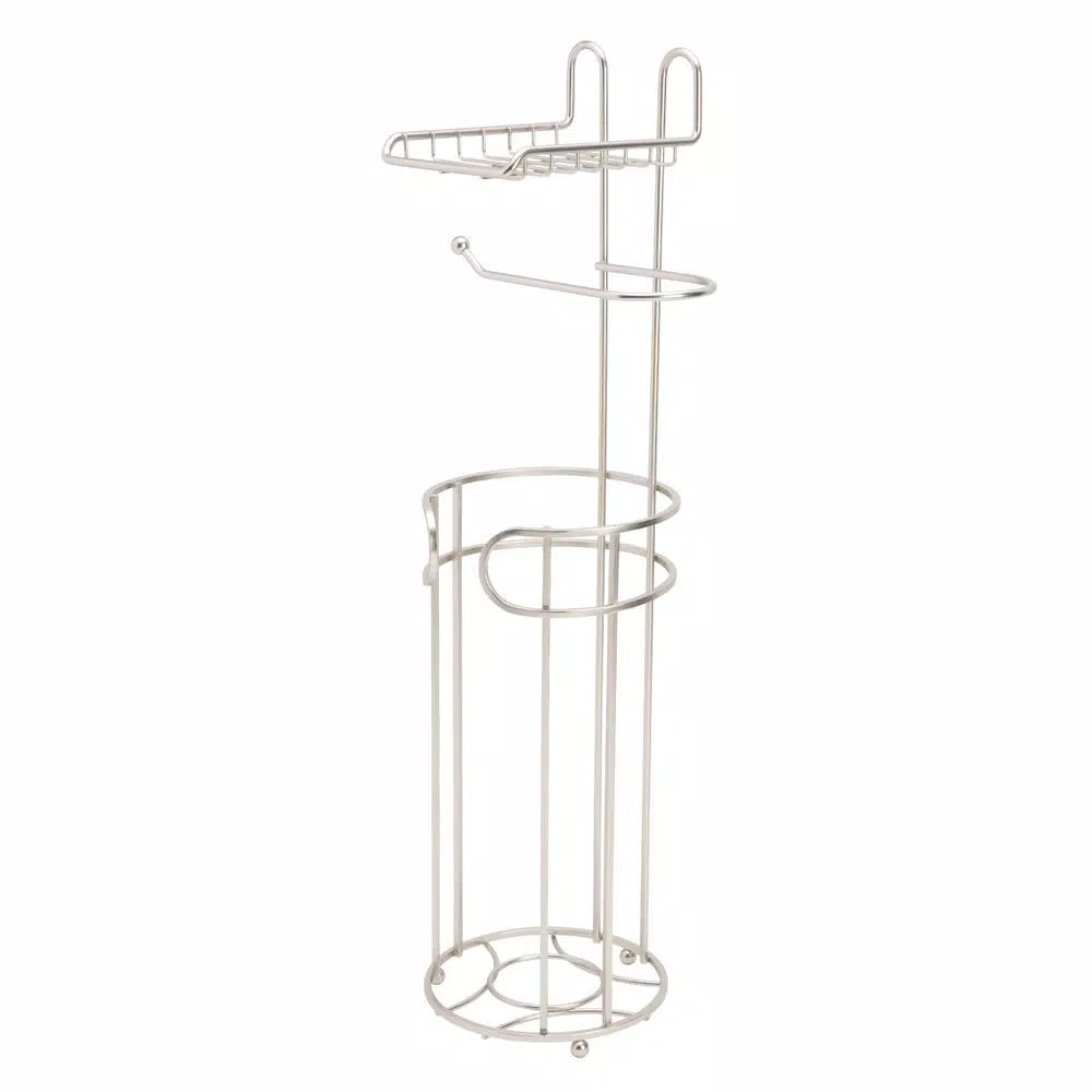 Bath Bliss Contemporary Freestanding Toilet Paper Holder with Built-in Phone Shelf and 4-Roll Storage, Satin