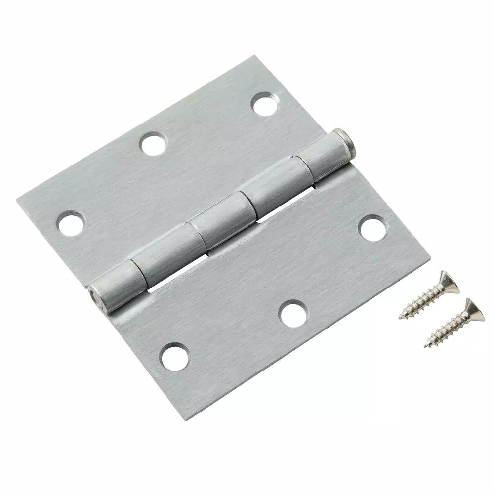 Hardware Essentials 3-1/2 in. Satin Chrome Residential Door Hinge, Square Corner, Full Mortise (9-Pack)