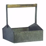 Benzara Gray Galvanized Metal Beverage Napkin Caddy Organizer with Wooden Handle thumbnail 1