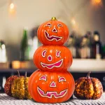Costway 11 in. Orange Ceramic LED Halloween Pumpkin Lantern, Battery Powered Tabletop Decor thumbnail 8