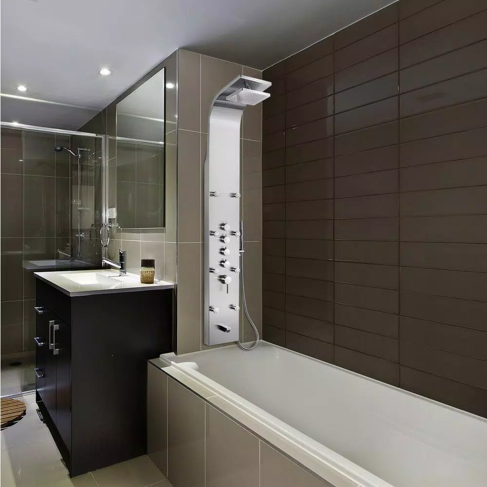 AKDY 65 in. Stainless Steel 8-Jet Shower Panel System with Rainfall Head, Handshower & Tub Spout