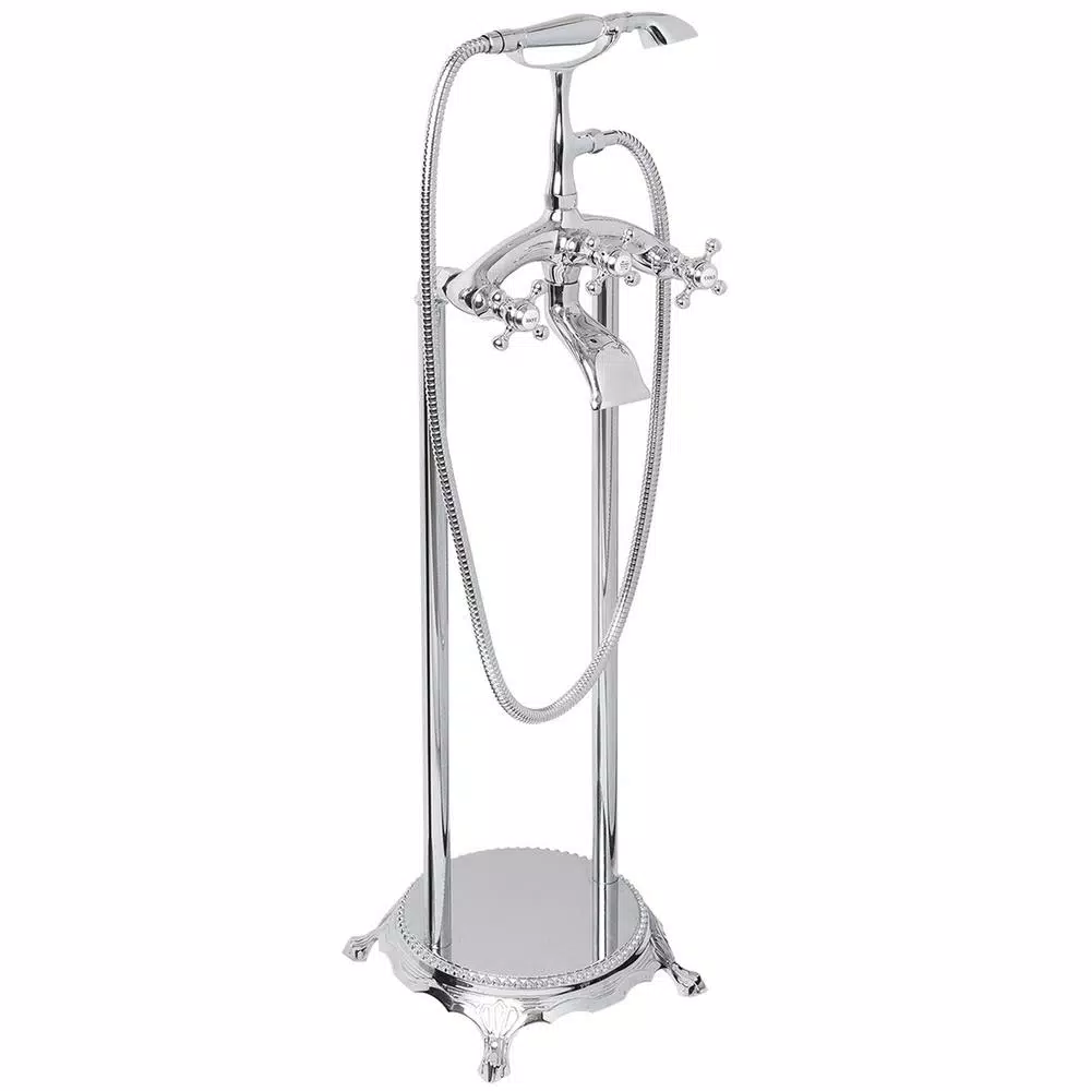 AKDY 3-Handle Freestanding Claw Foot Tub Filler with Telephone Hand Shower, Chrome