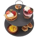 Creative Home 2-Tier Natural Black Slate Cake Stand with Zinc Alloy Handles - 12 inch Round Dessert Serving Tray thumbnail 5