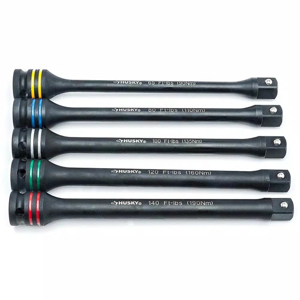 Husky 5-Piece 1/2 in. Drive Torque Limiting Impact Extension Bar Set, 65-140 ft. lbs.