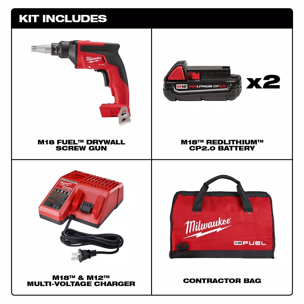 Milwaukee M18 FUEL 18V Brushless Cordless Compact Drywall Screw Gun Kit