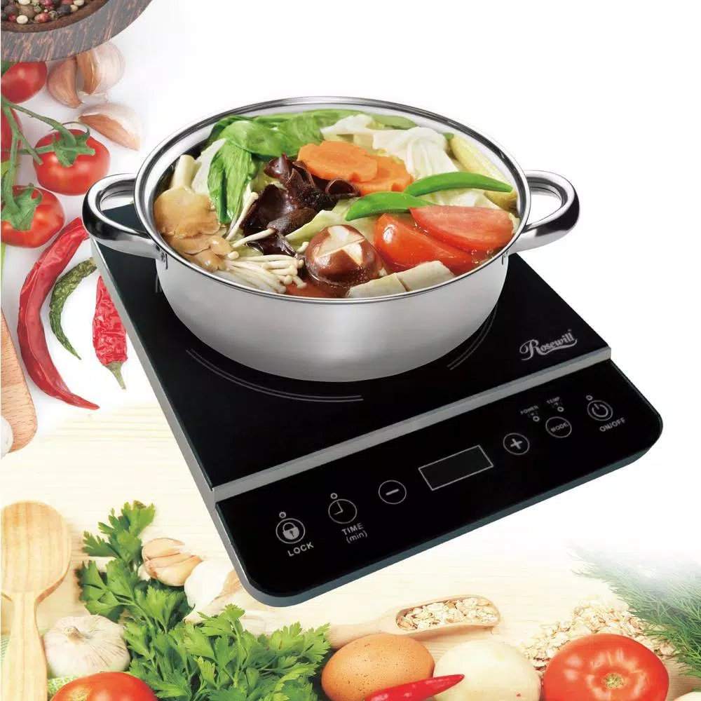 Rosewill 1800W Single Burner Induction Cooktop, 13 in. Black Hot Plate with Temperature Controls