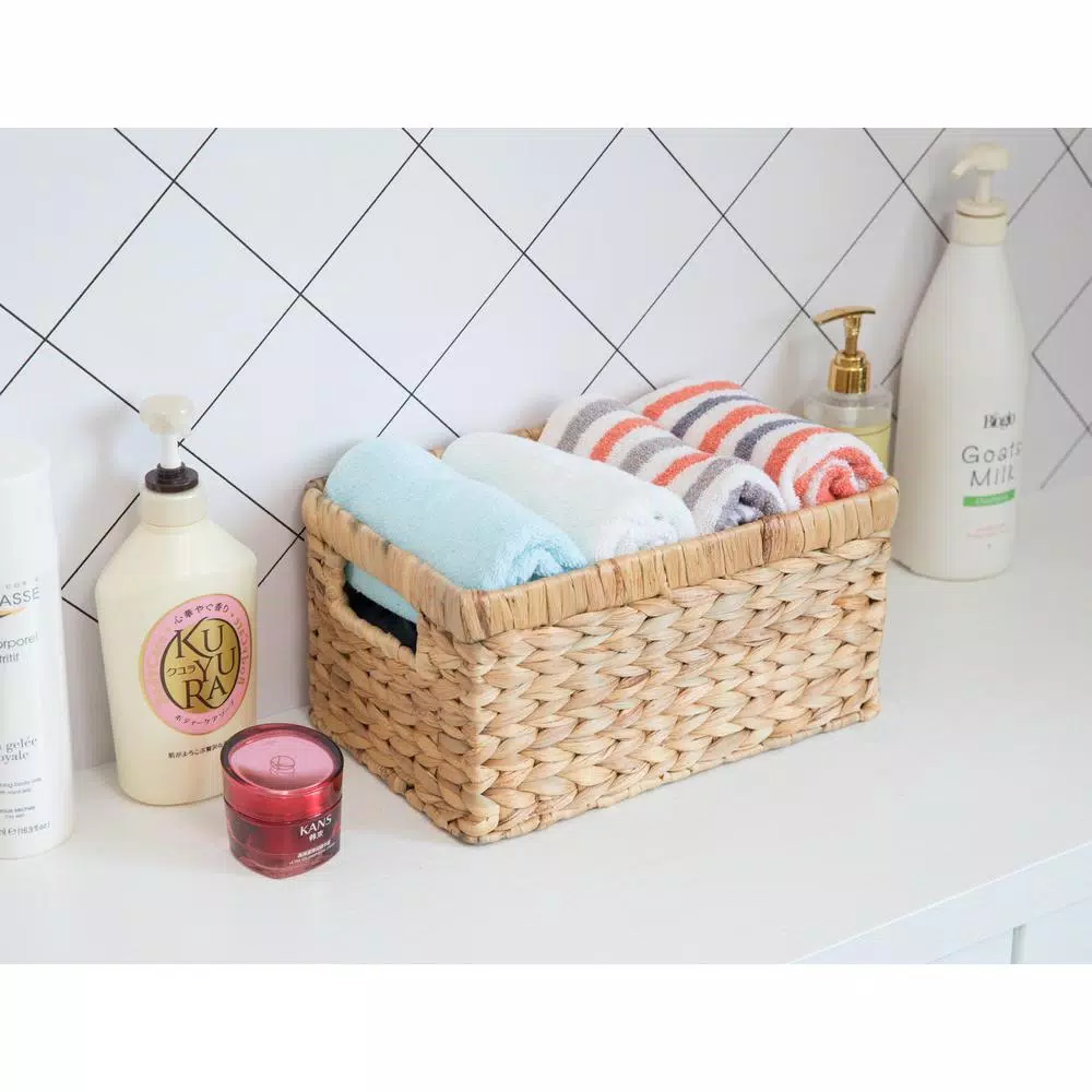 Vintiquewise Natural Water Hyacinth Rectangular Storage Bin Basket with Cutout Handles