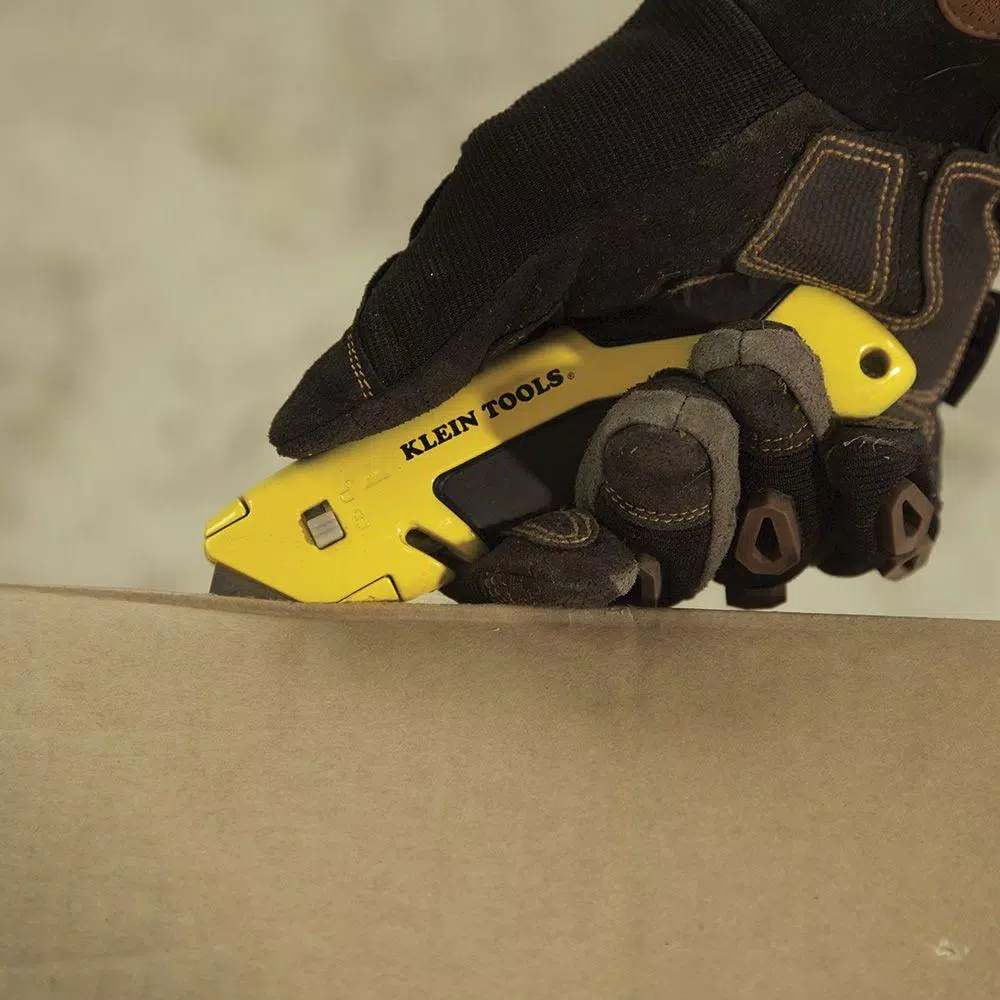 Klein Tools 0.75 in. Self-Retracting Utility Knife with Safety Yellow Handle and Rubberized Grip