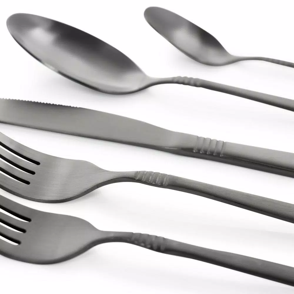 Megachef Cravat 20-Piece Matte Black Flatware Set, 18/10 Stainless Steel Silverware Service for 4