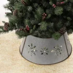 Glitzhome 26 in. Snowflake Diecut Metal Tree Collar with Light String, Silver thumbnail 2