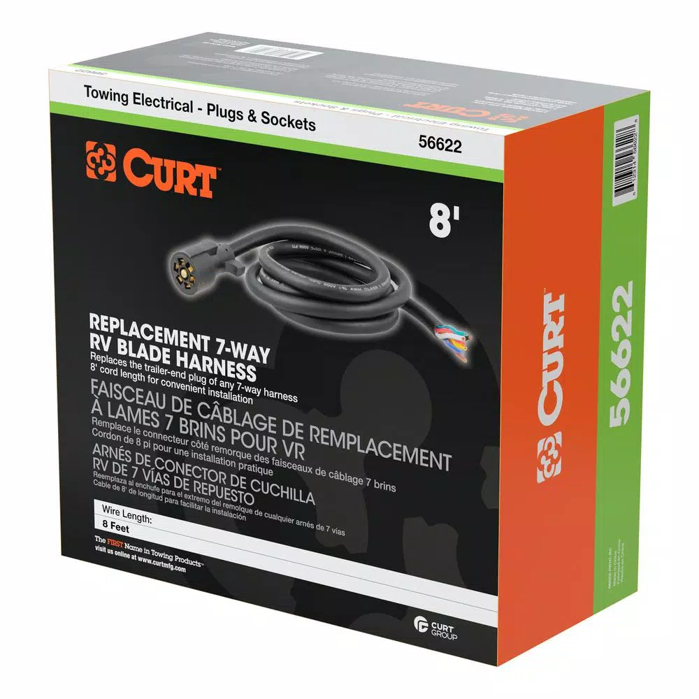 CURT 8' Replacement 7-Way RV Blade Harness - Trailer Side Connector
