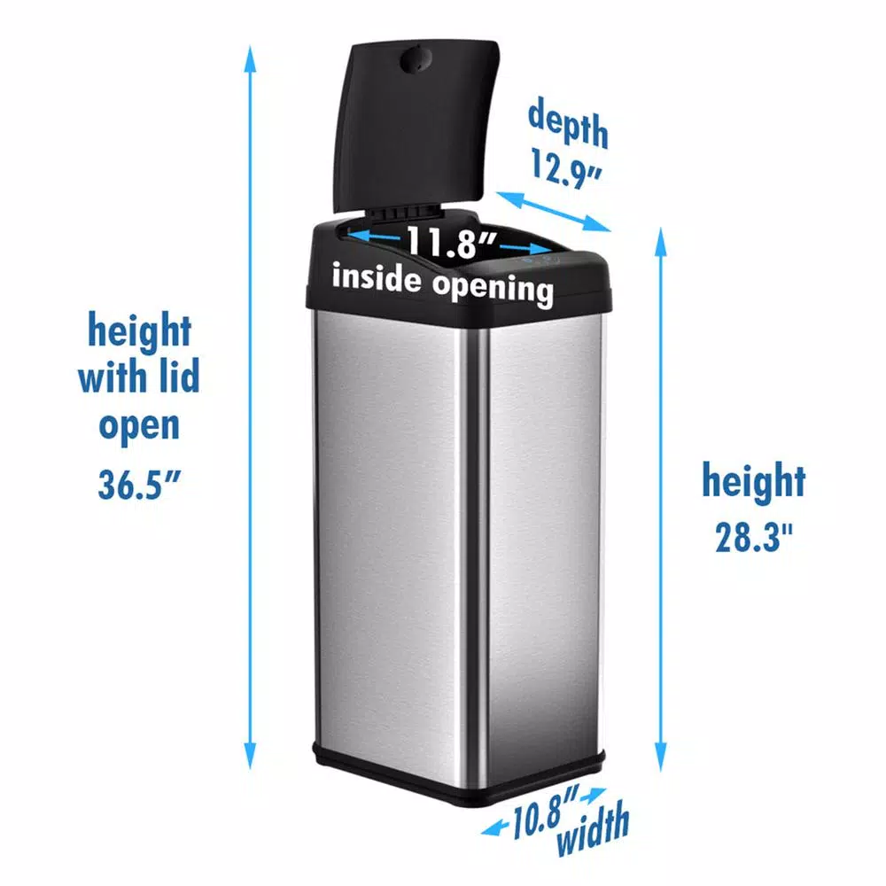iTouchless 13 Gallon Stainless Steel Motion Sensing Touchless Trash Can with Extra-Wide Lid