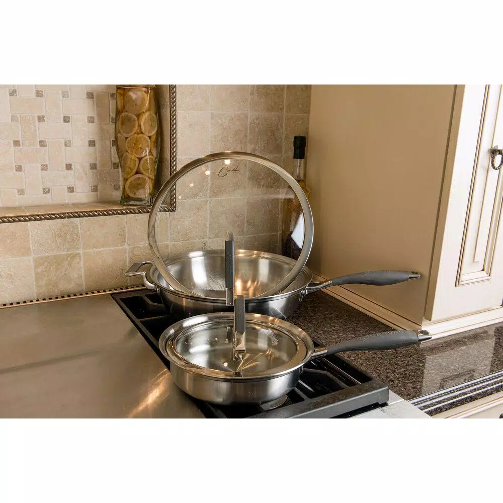 CookCraft by Candace 4-Piece Tri-Ply Stainless Steel Cookware Set with Patented Latch Lids