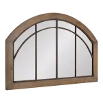 Kate and Laurel Haldron Rustic Brown Wood Arch Mirror with Iron Fretwork, 36 x 24 in. thumbnail 2