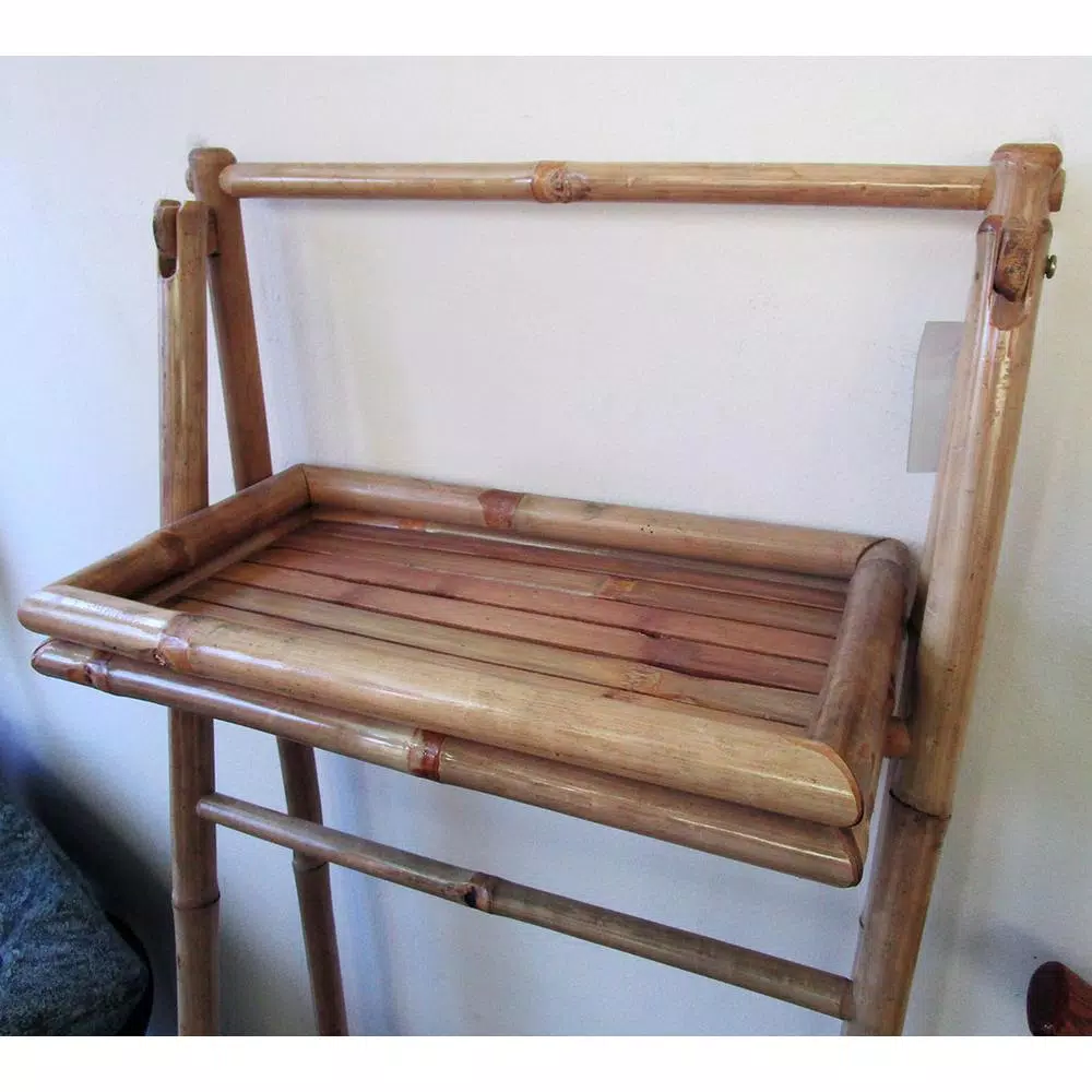 MGP 5 ft. Bamboo Ladder Shelf, Freestanding Foldable Towel Rack & Storage Organizer