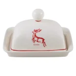 Molly Hatch Reindeer Stoneware Butter Dish, 6.75 in. Oval Holiday Serving Dish thumbnail 1