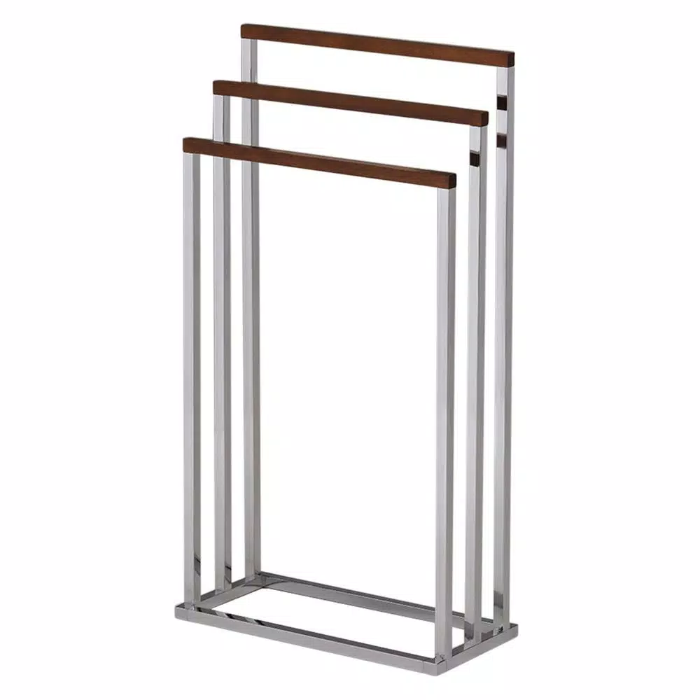 Kings Brand Furniture Chrome and Wood Modern Freestanding 3-Tier Towel Rack