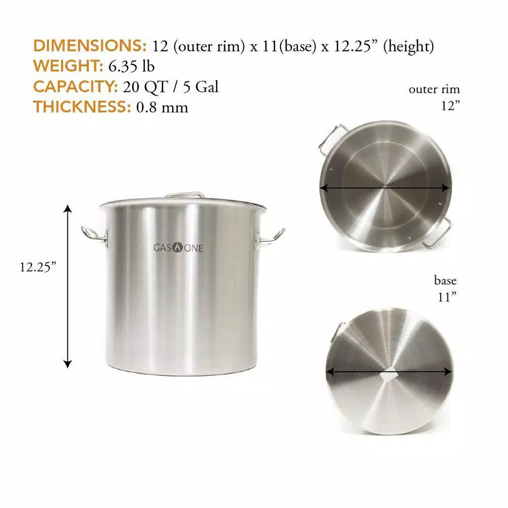 Gas One 32 Qt. Stainless Steel Stock Pot with Lid, Heavy-Duty 1.0 mm Thickness