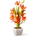 National Tree Company 13 in. Artificial Silk Orchid Floral Arrangement in White Ceramic Pot thumbnail 1