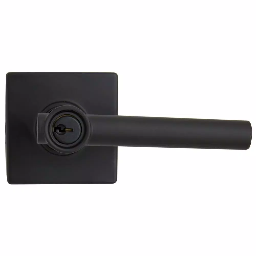 Defiant Highland Matte Black Keyed Entry Door Lever with Square Rose