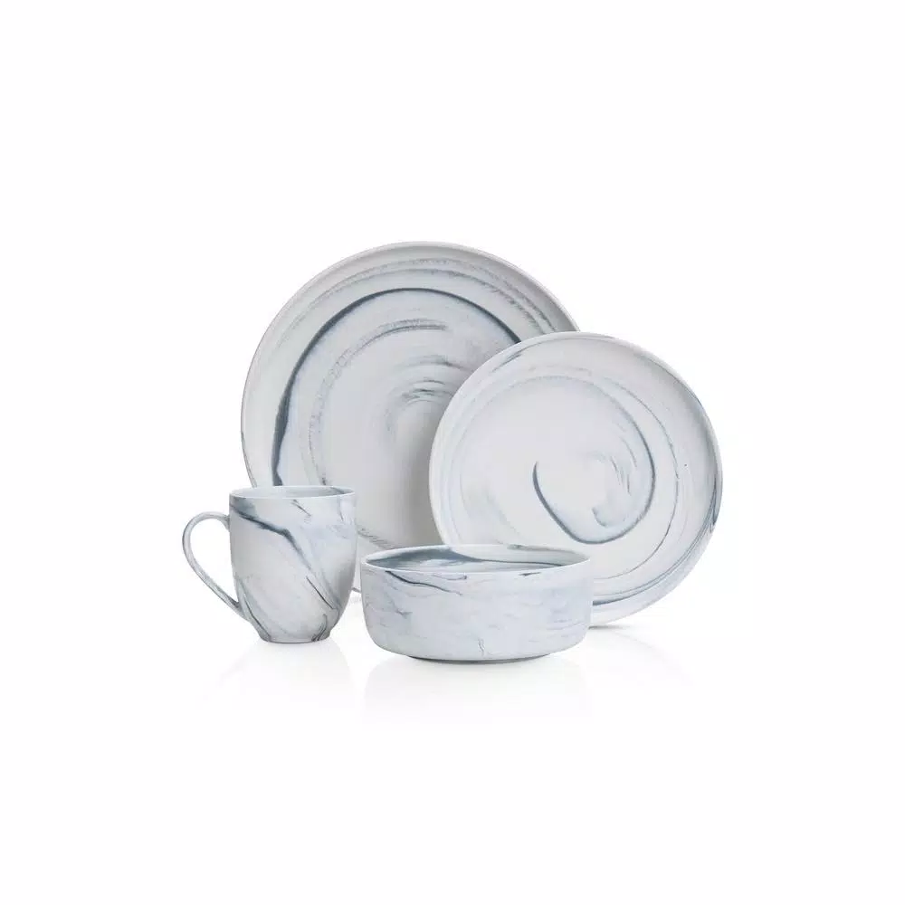 Stone Lain 32-Piece Gray Marble Porcelain Dinnerware Set for 8
