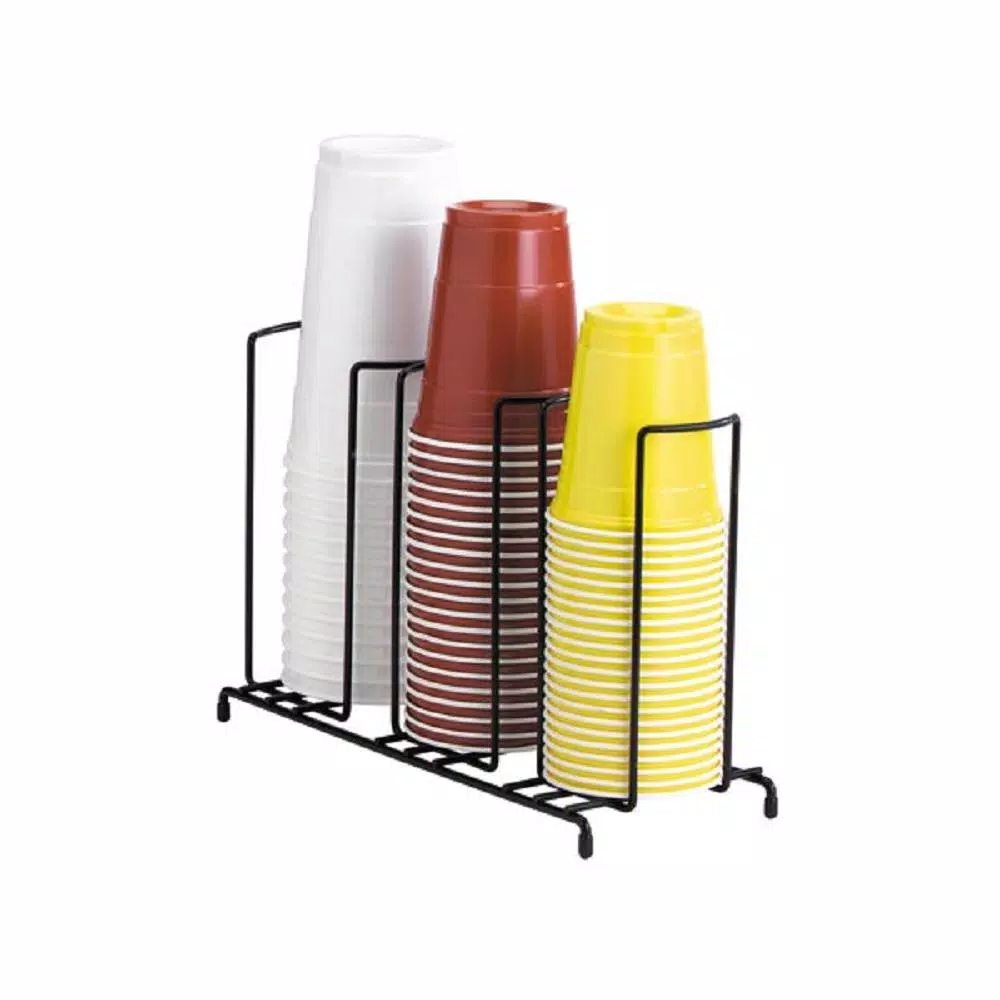Unbranded Black 3-Section Wire Rack Cup and Lid Organizer for Catering and Restaurants