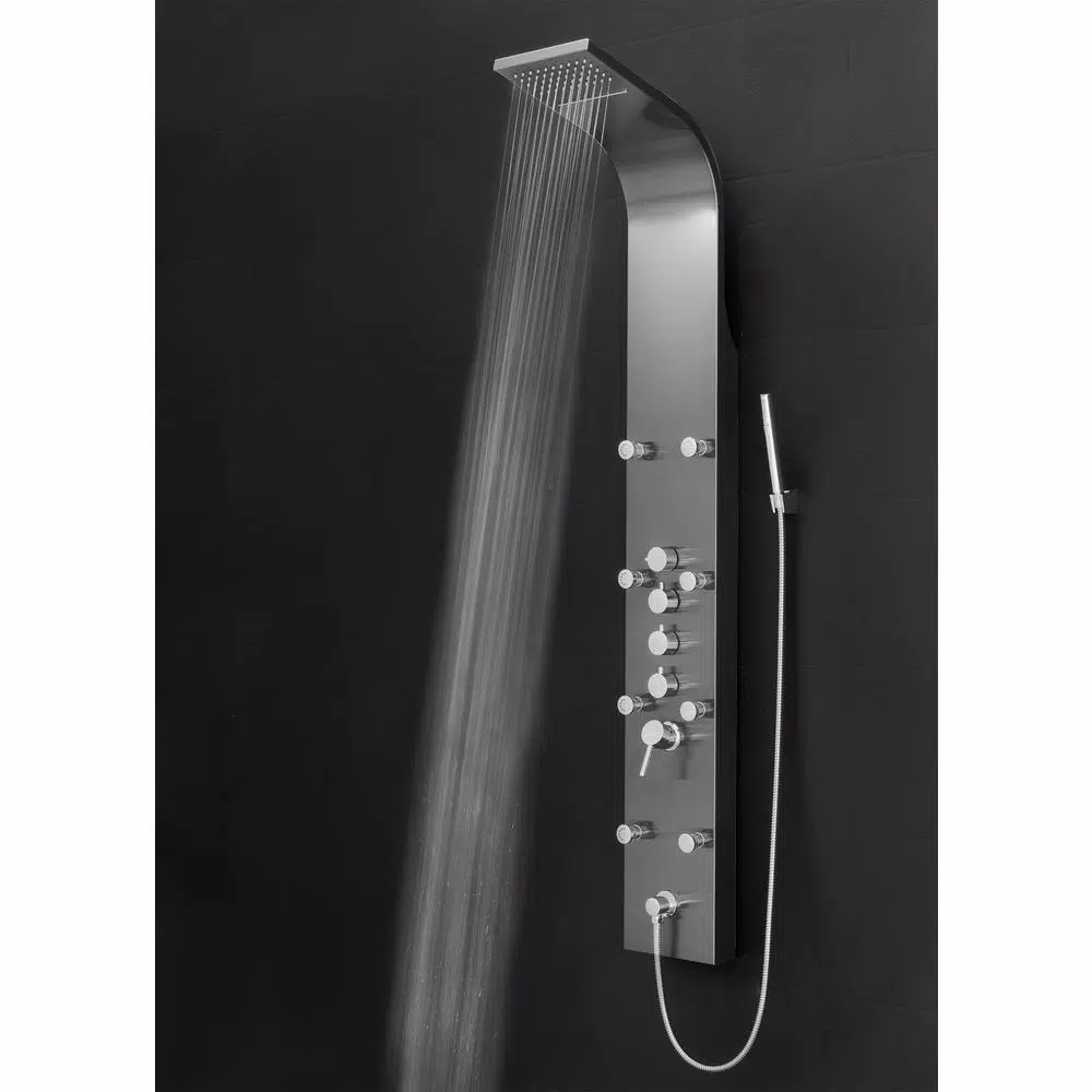 AKDY 65 in. 8-Jet Shower Panel System, Space Gray Brushed Stainless Steel with Rainfall, Waterfall & Wand