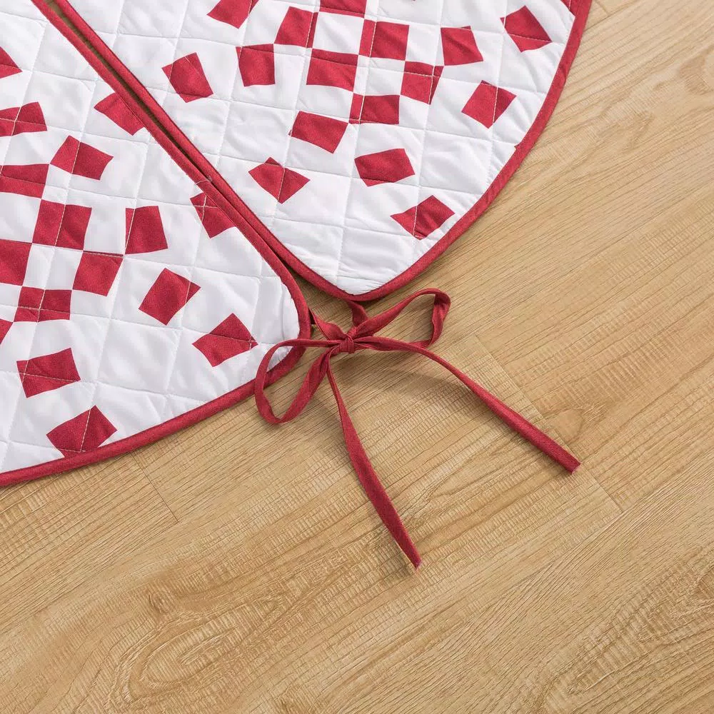 Country Living 48 in. Holiday Ring Quilted Tree Skirt, Red and White Candy Cane Microfiber