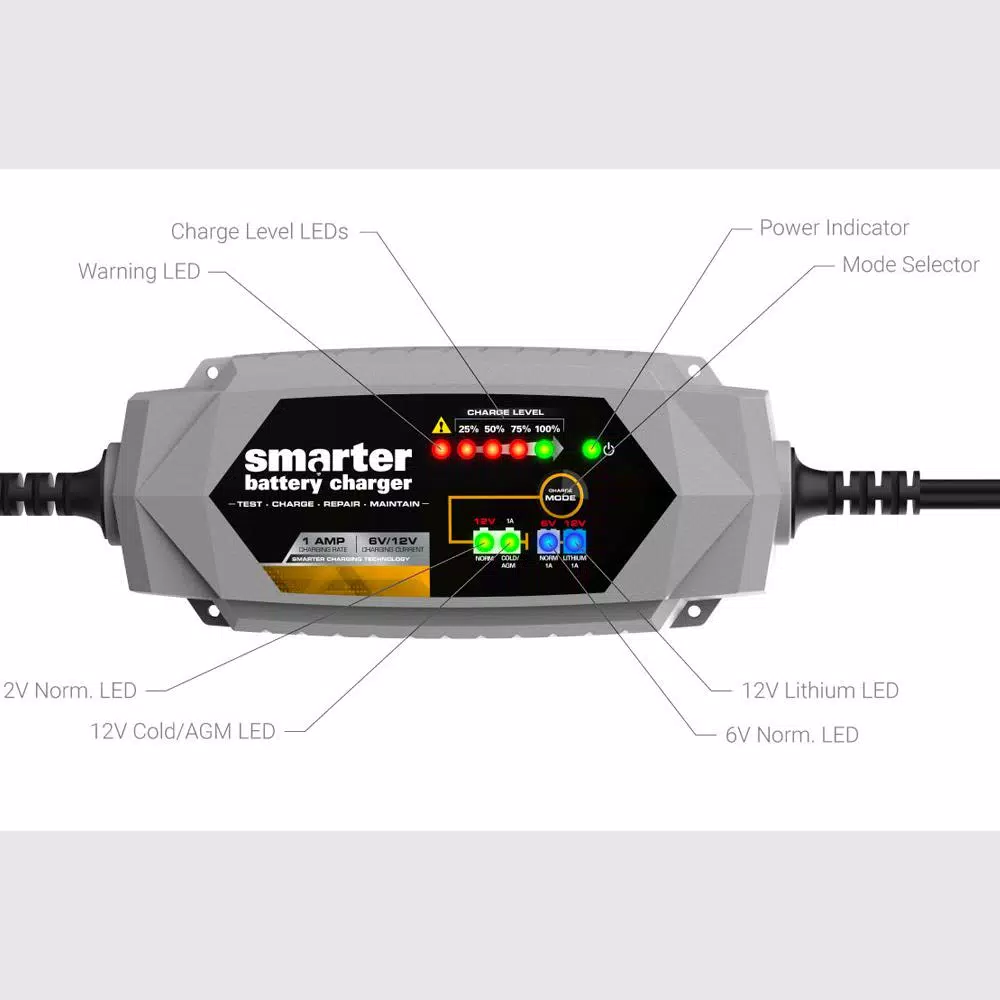 Smartech Products IC-1000 1 Amp 6V/12V Automotive Battery Charger, Maintainer, Repairer & Tester