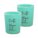 LUMABASE Faith Hope Love Teal Glass LED Battery Operated Candles - Set of 2 thumbnail 1