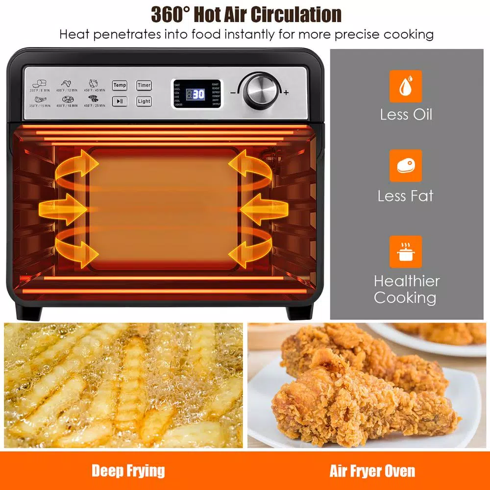 Costway 23 Qt. 12-in-1 Air Fryer Oven with Rotisserie, 1700W Convection Toaster Oven, Black