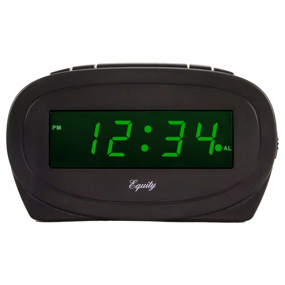 Equity by La Crosse Digital 0.60 in. Green LED Electric Alarm Table Clock with Snooze - Black