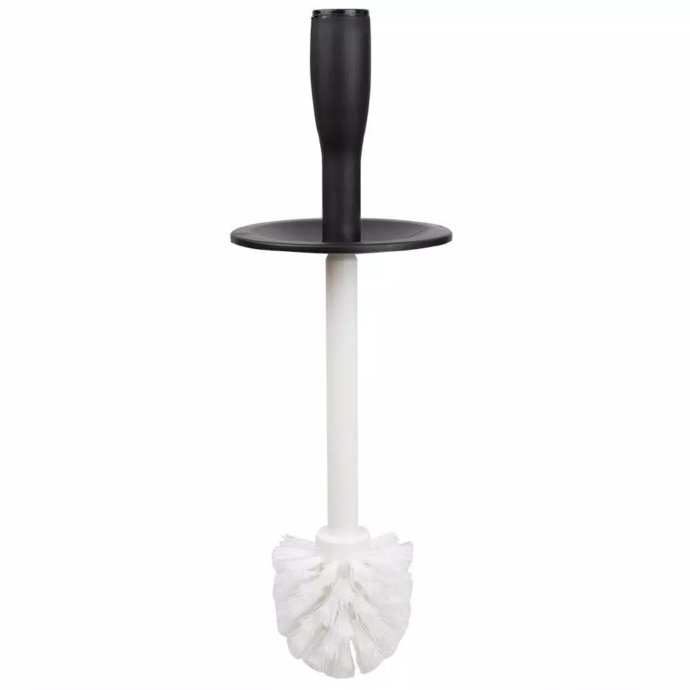 Home Basics Black and White Plastic Toilet Brush and Holder Set with Nylon Bristles