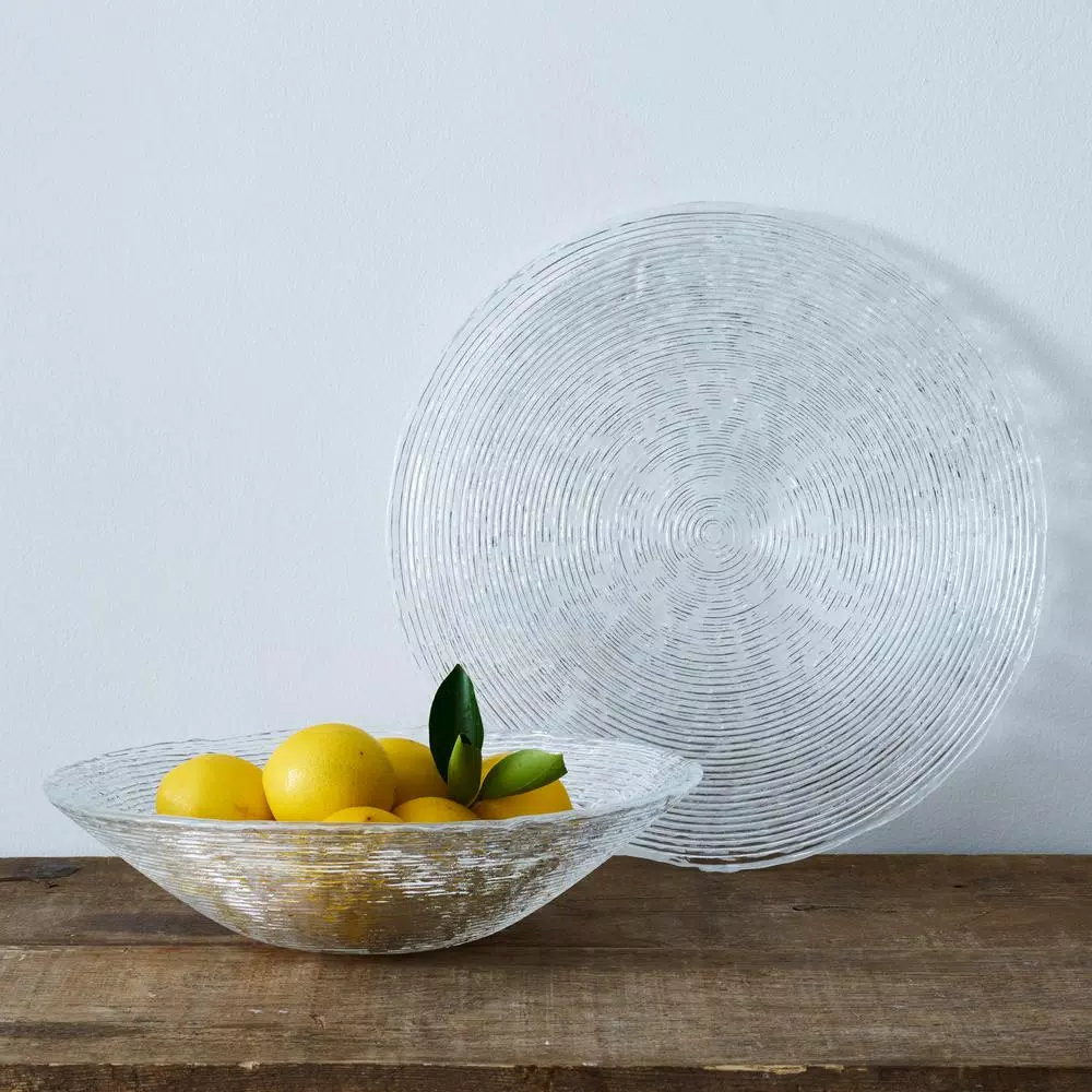 Noritake Hammock 14.5 in. Round Glass Serving Platter, Clear