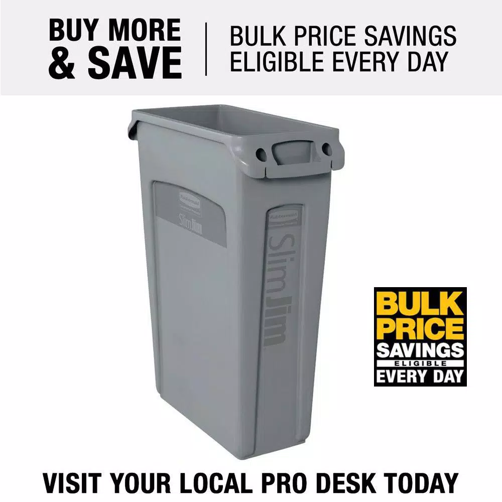 Rubbermaid Commercial Products Slim Jim 23 Gallon Gray Vented Resin Trash Can