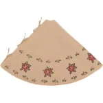 VHC Brands 55 in. Jute Burlap Poinsettia Holiday Tree Skirt - Natural Tan with Holly Berries thumbnail 3
