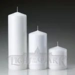 Light In The Dark White Paraffin Pillar Candle Set of 3 - Assorted Sizes for Weddings and Events thumbnail 2