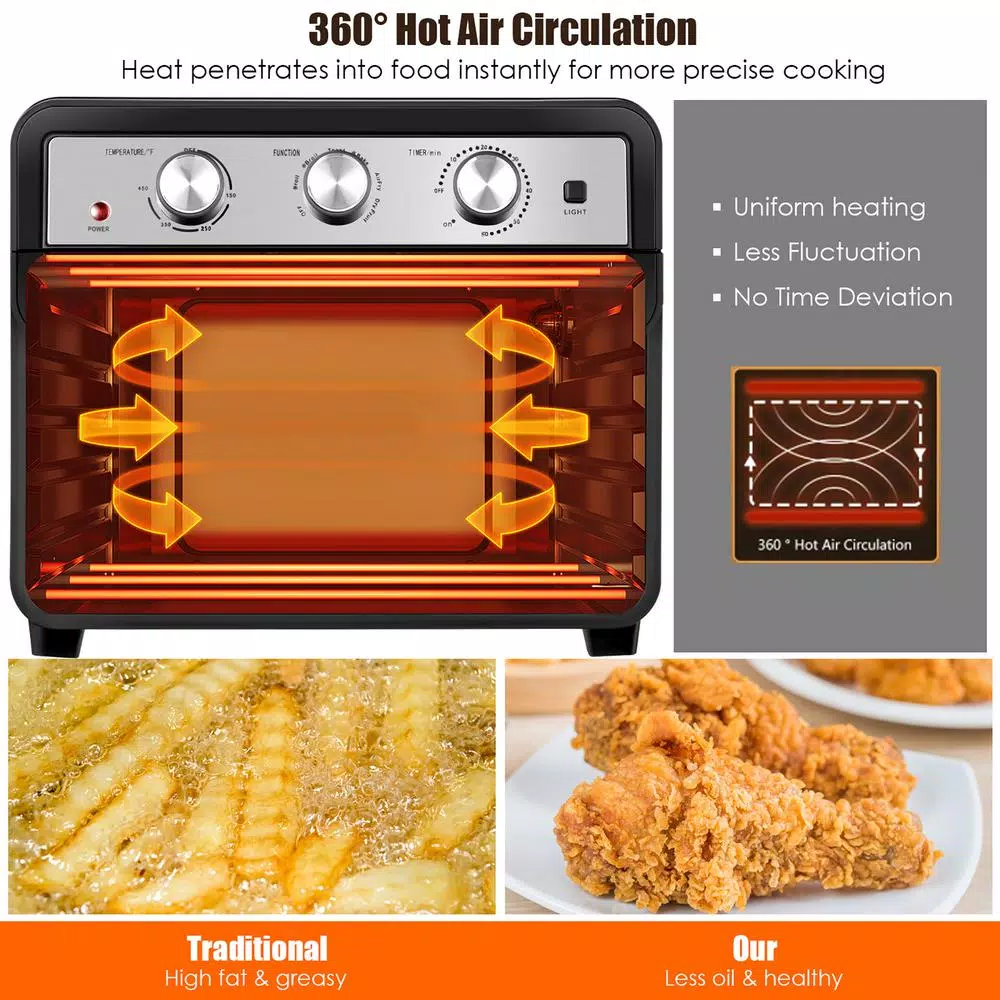 Costway 23 Qt. Black Air Fryer Oven with Rotisserie, 6-in-1 Convection Toaster Oven, 1700W