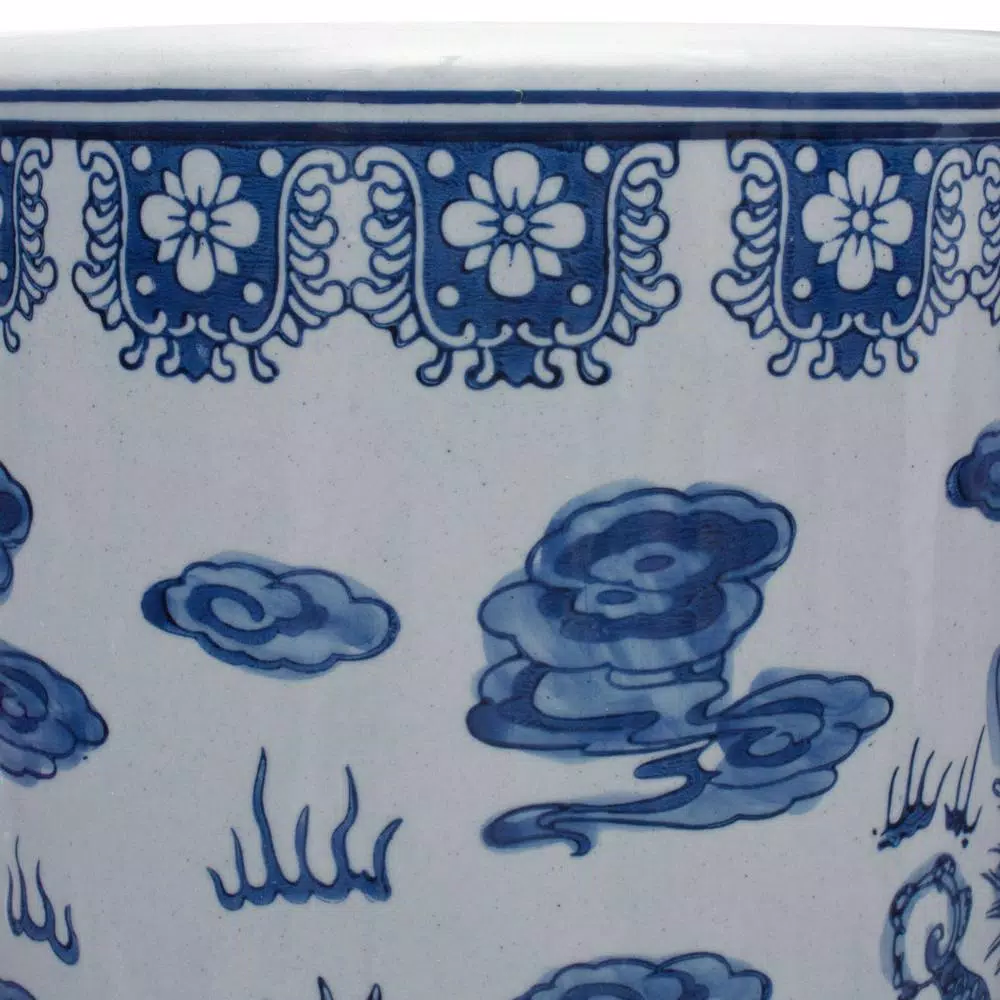 Unbranded 24 in. Blue and White Porcelain Dragon Umbrella Stand and Floor Vase