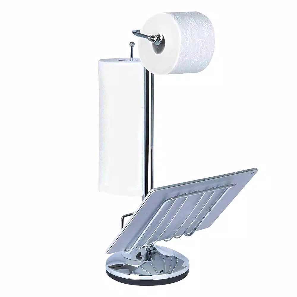 Unbranded Chrome Toilet Caddy with Magazine Rack and 3-Roll Storage Holder