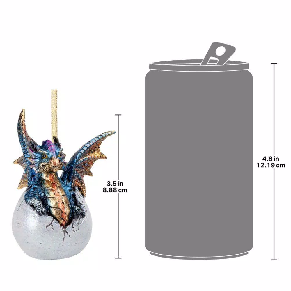 Design Toscano Hard Boiled Dragon Hatchling Holiday Ornament, 3.5 in. Resin Dragon Egg Collectible