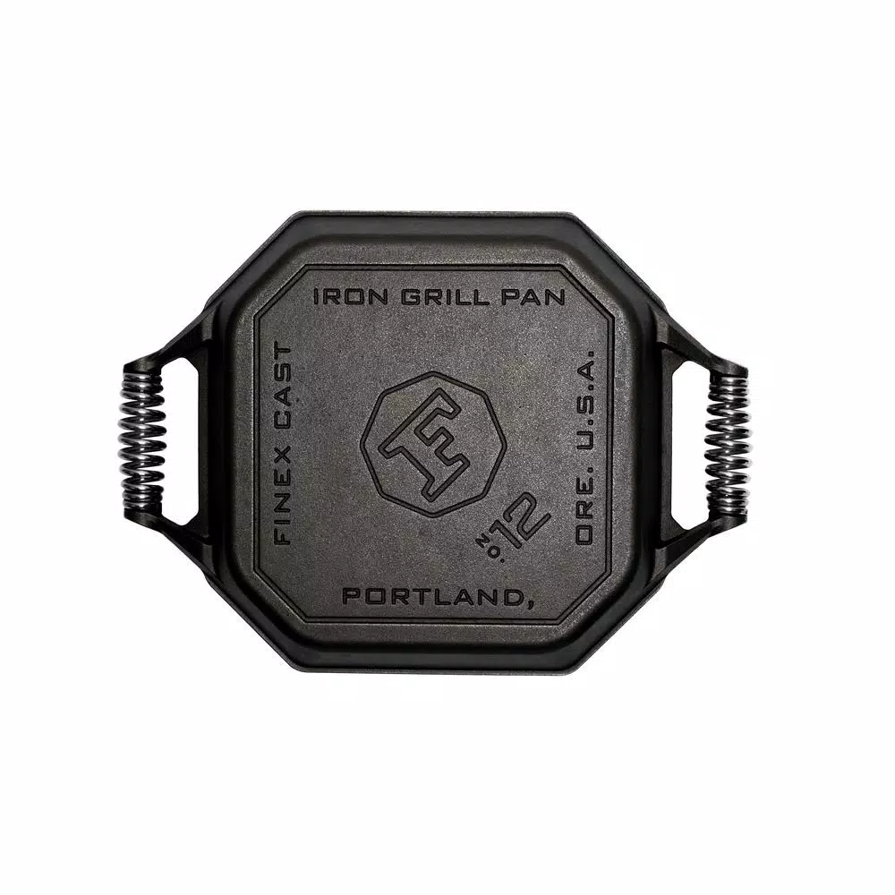 FINEX 12 in. Cast Iron Grill Pan with Stainless Steel Speed Cool Handles, Black