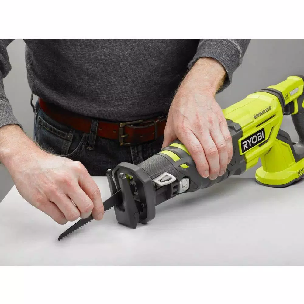 RYOBI 18V ONE+ Brushless Cordless Reciprocating Saw (Tool Only) with Wood Cutting Blade